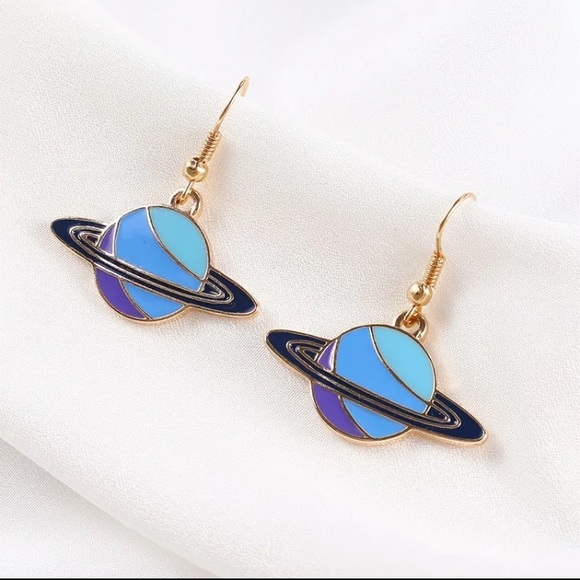 Neptune Planet Earrings - Picture 2 of 4